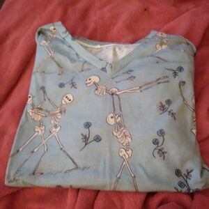 Skeleton Print Blue Top